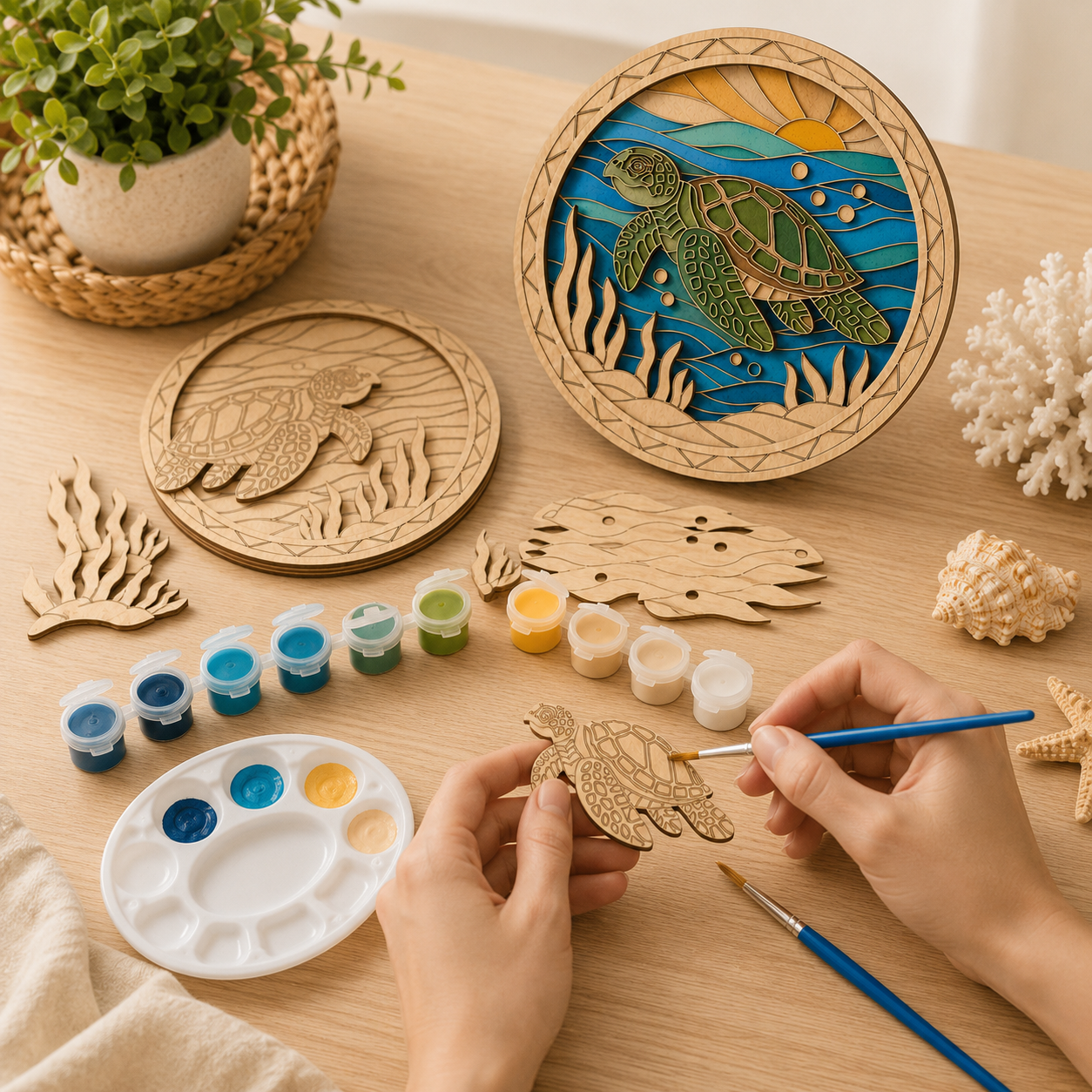 DIY Wooden Sea Turtle Painting Kit – Layered Coastal Wall & Tabletop Decor 🐢🌊