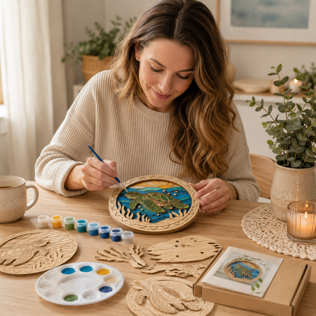 DIY Wooden Sea Turtle Painting Kit – Layered Coastal Wall & Tabletop Decor 🐢🌊