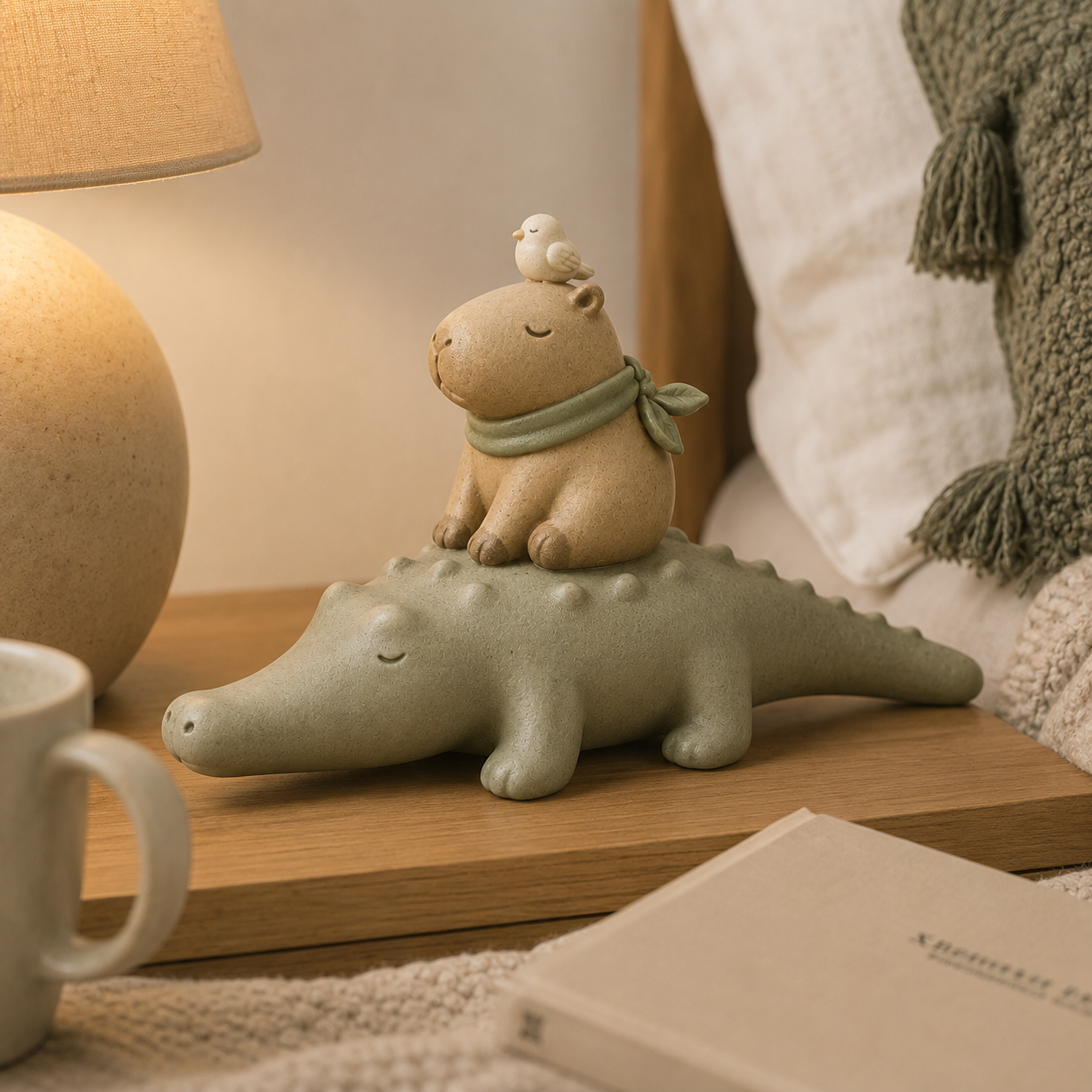 Animal Harmony Trio Resin Figurine Set – Stackable Alligator, Capybara & Bird Decor