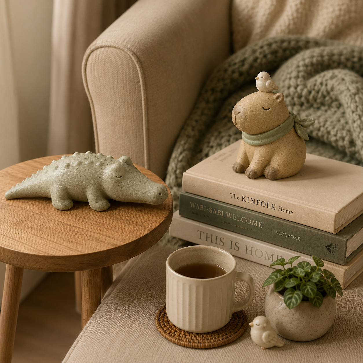 Animal Harmony Trio Resin Figurine Set – Stackable Alligator, Capybara & Bird Decor