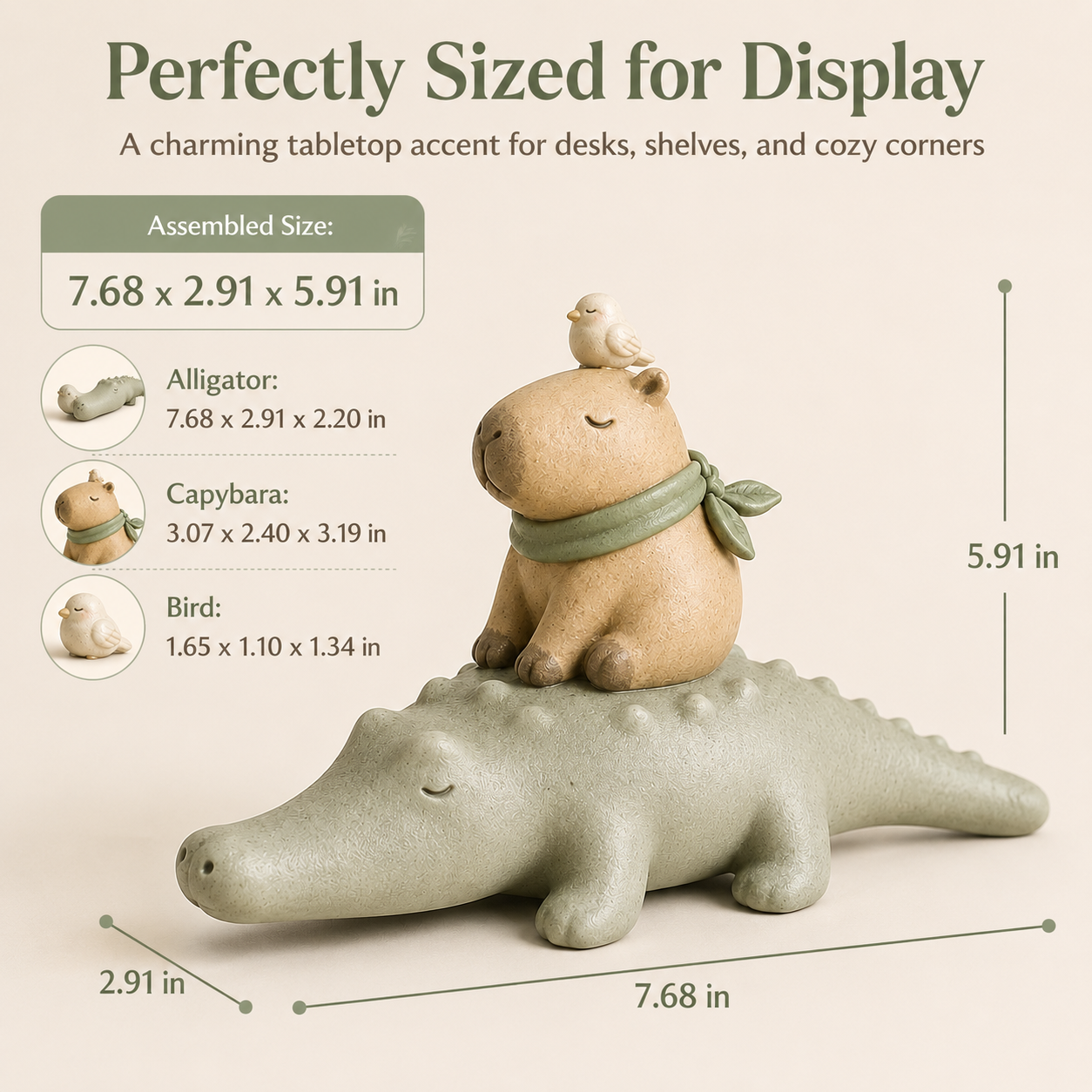 Animal Harmony Trio Resin Figurine Set – Stackable Alligator, Capybara & Bird Decor