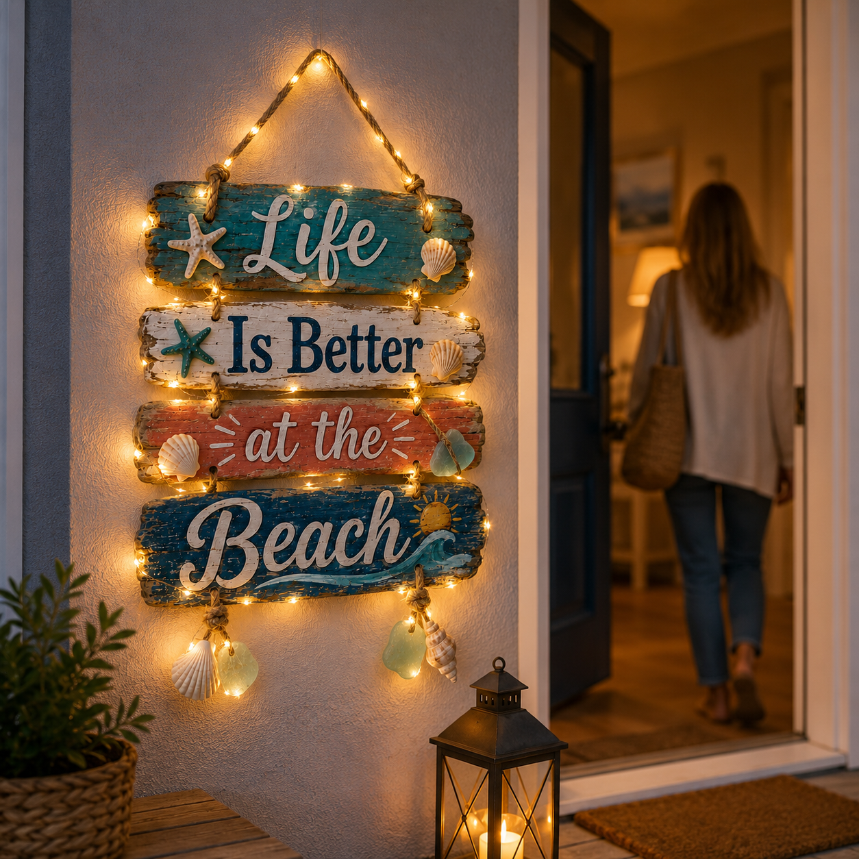 Lighted “Life Is Better at the Beach” Hanging Sign