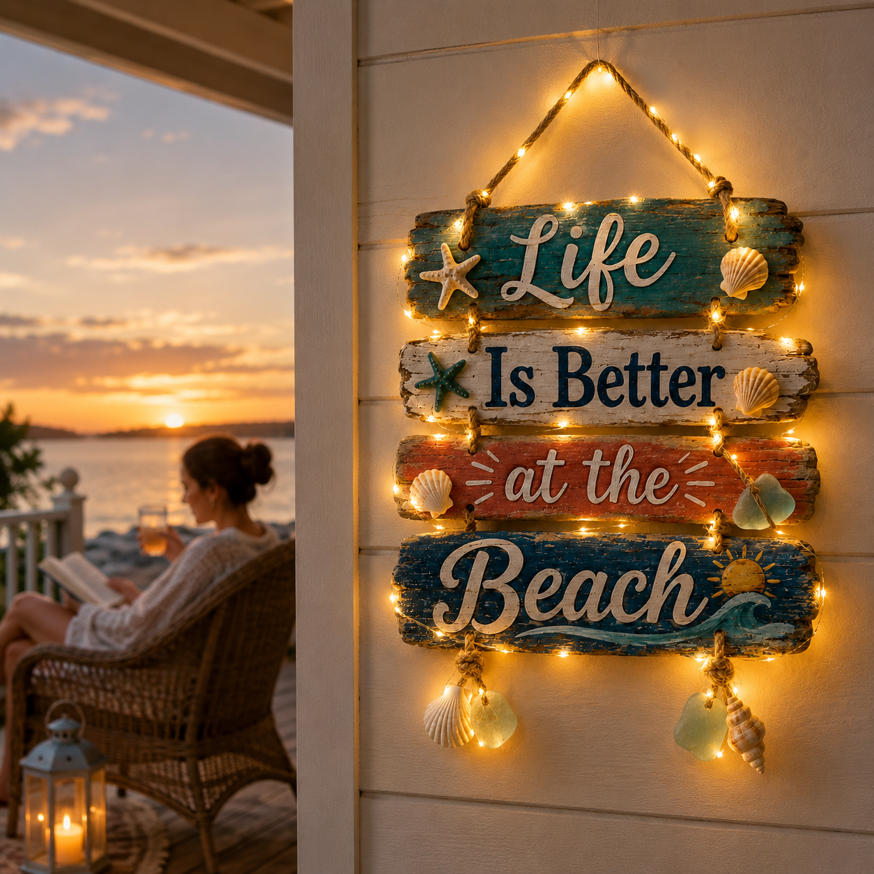 Lighted “Life Is Better at the Beach” Hanging Sign