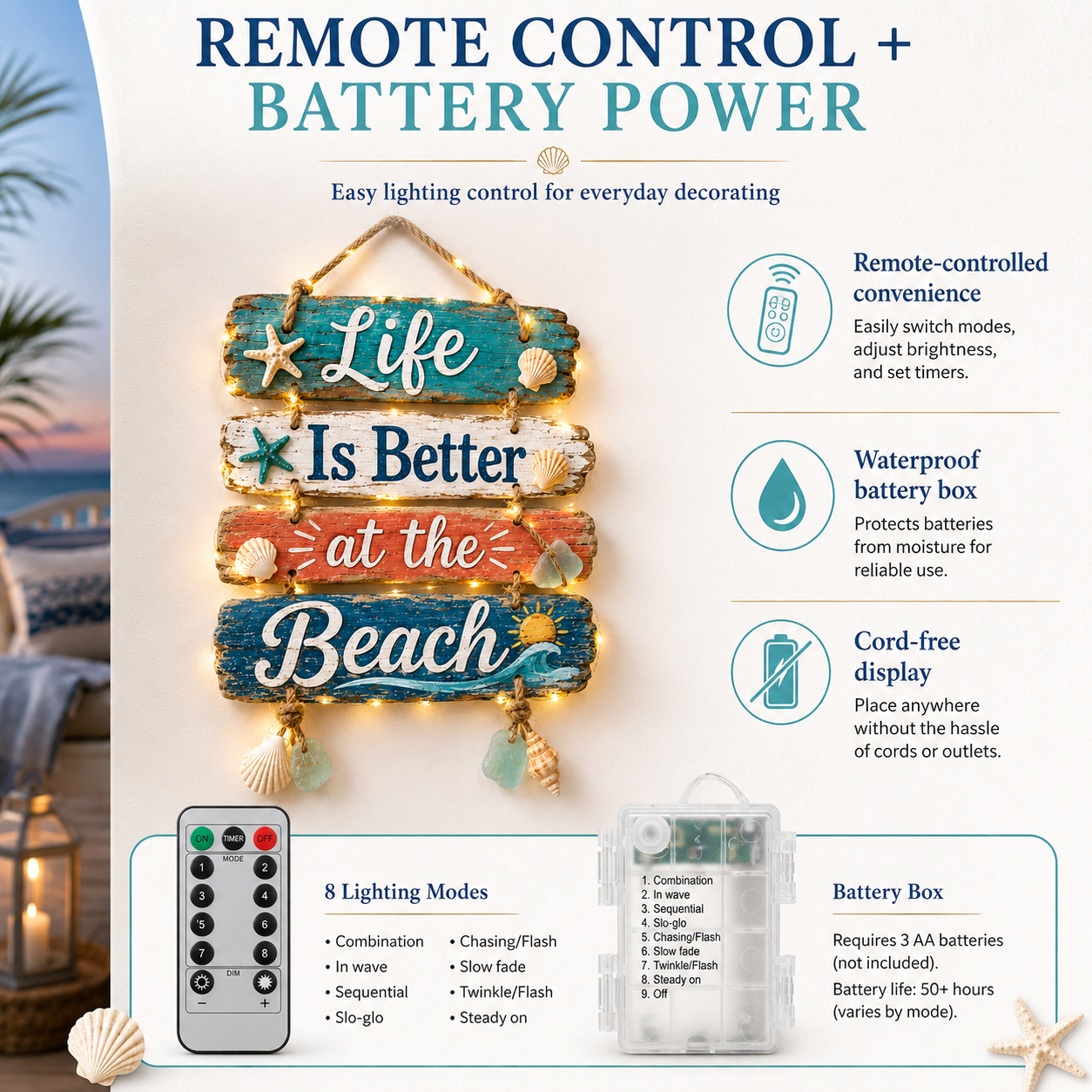 Lighted “Life Is Better at the Beach” Hanging Sign