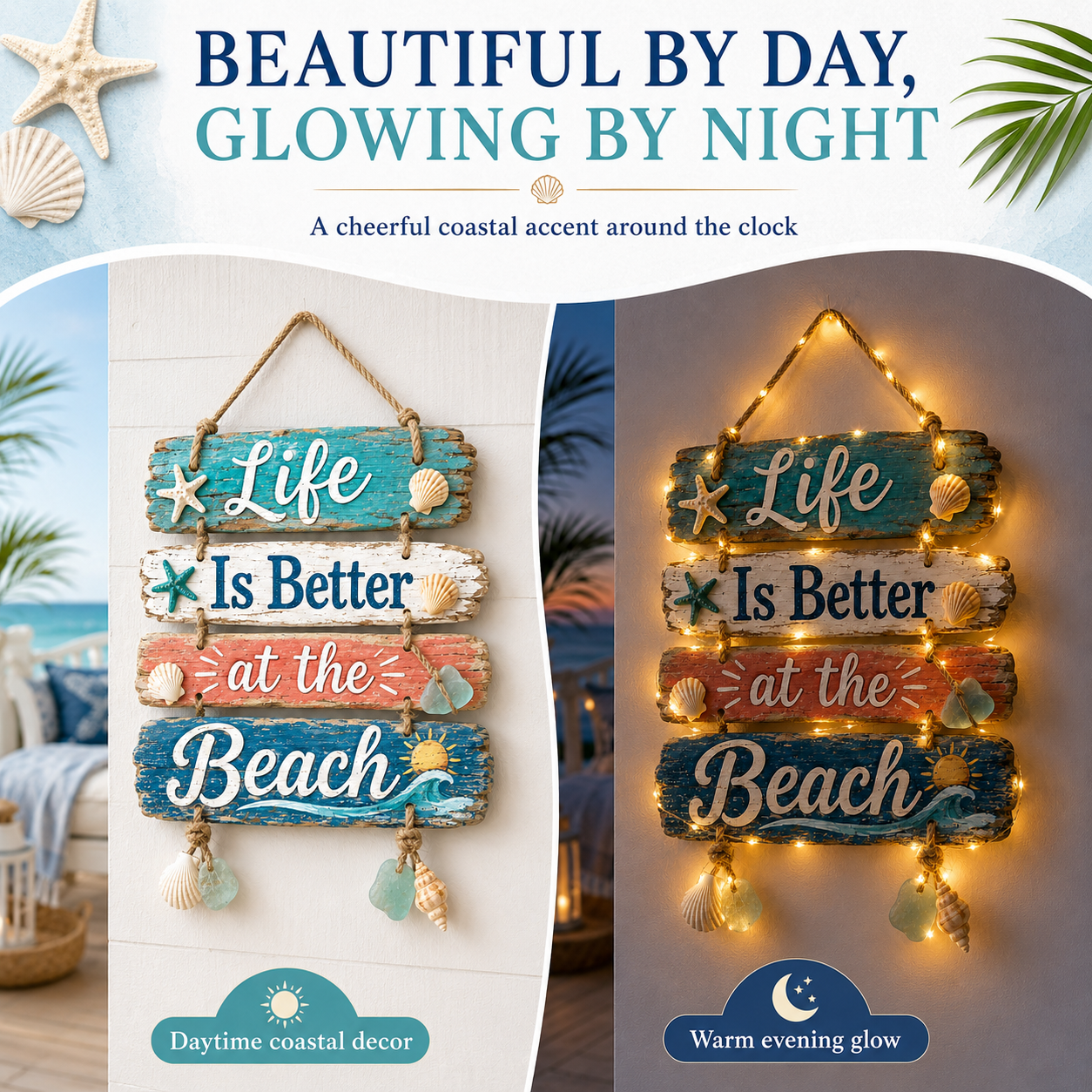 Lighted “Life Is Better at the Beach” Hanging Sign