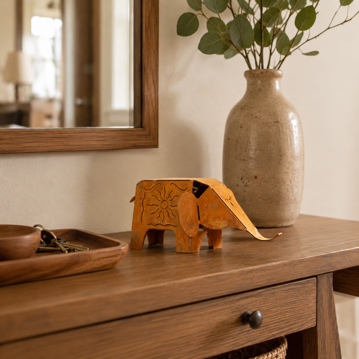 Rustic Metal Elephant Figurine