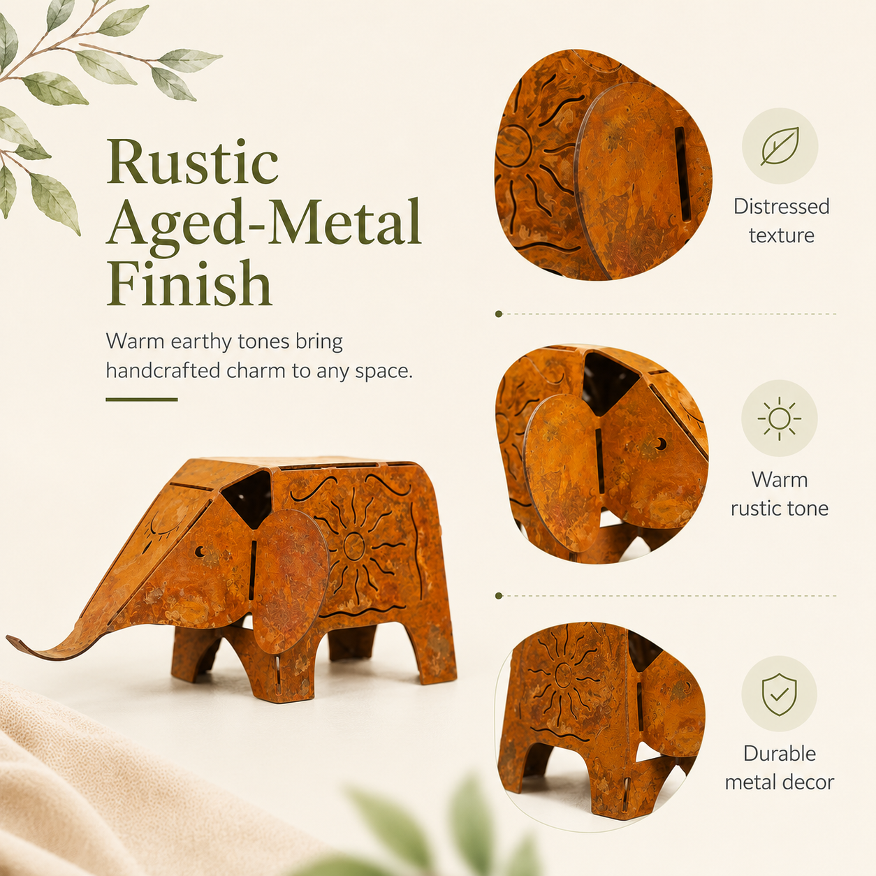 Rustic Metal Elephant Figurine