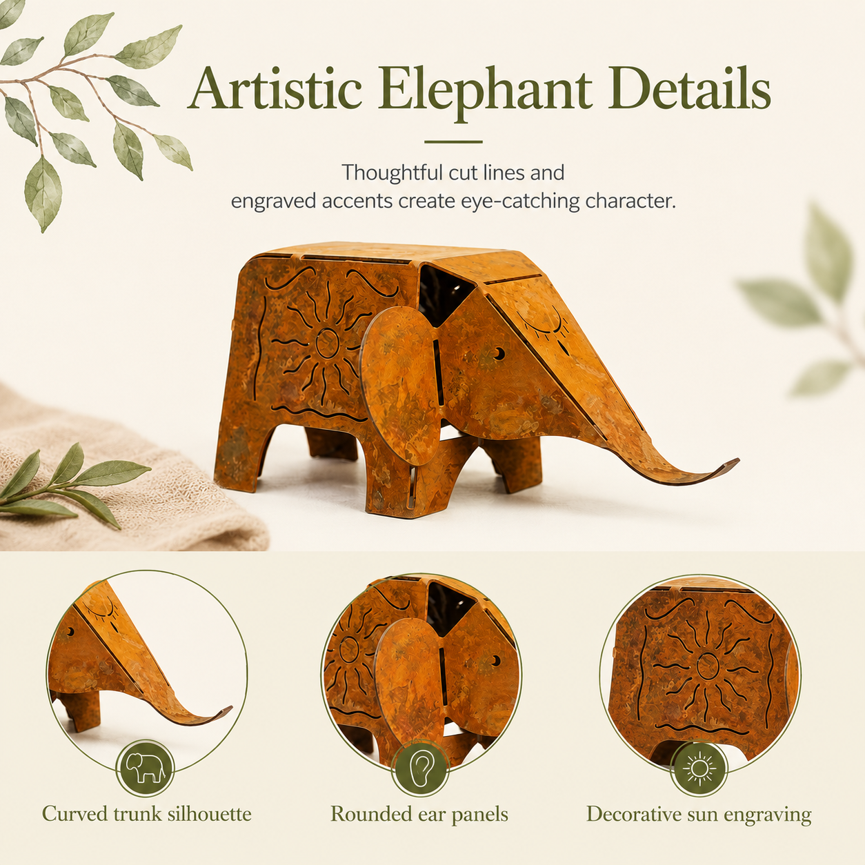 Rustic Metal Elephant Figurine
