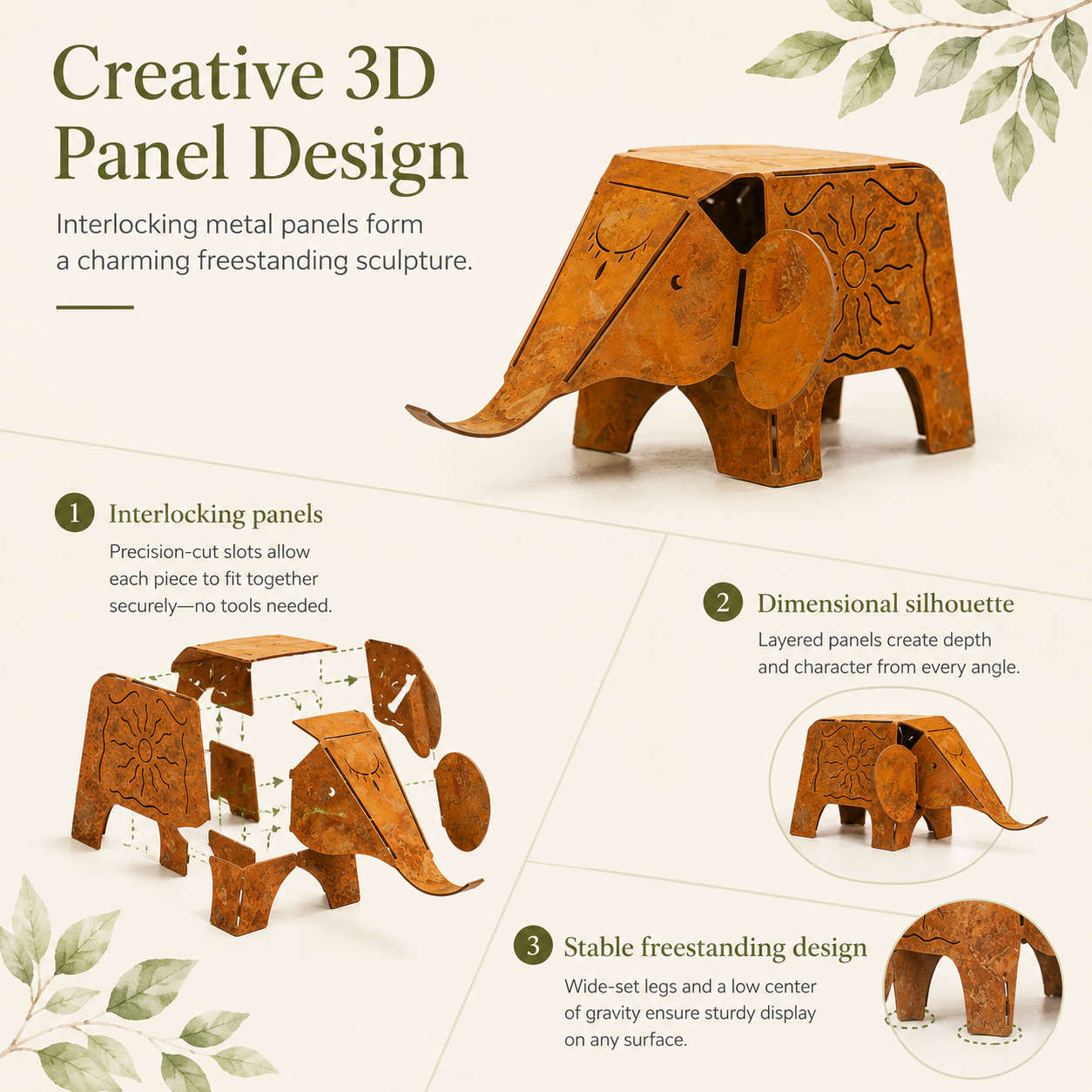 Rustic Metal Elephant Figurine