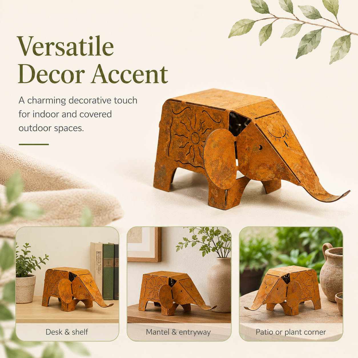 Rustic Metal Elephant Figurine