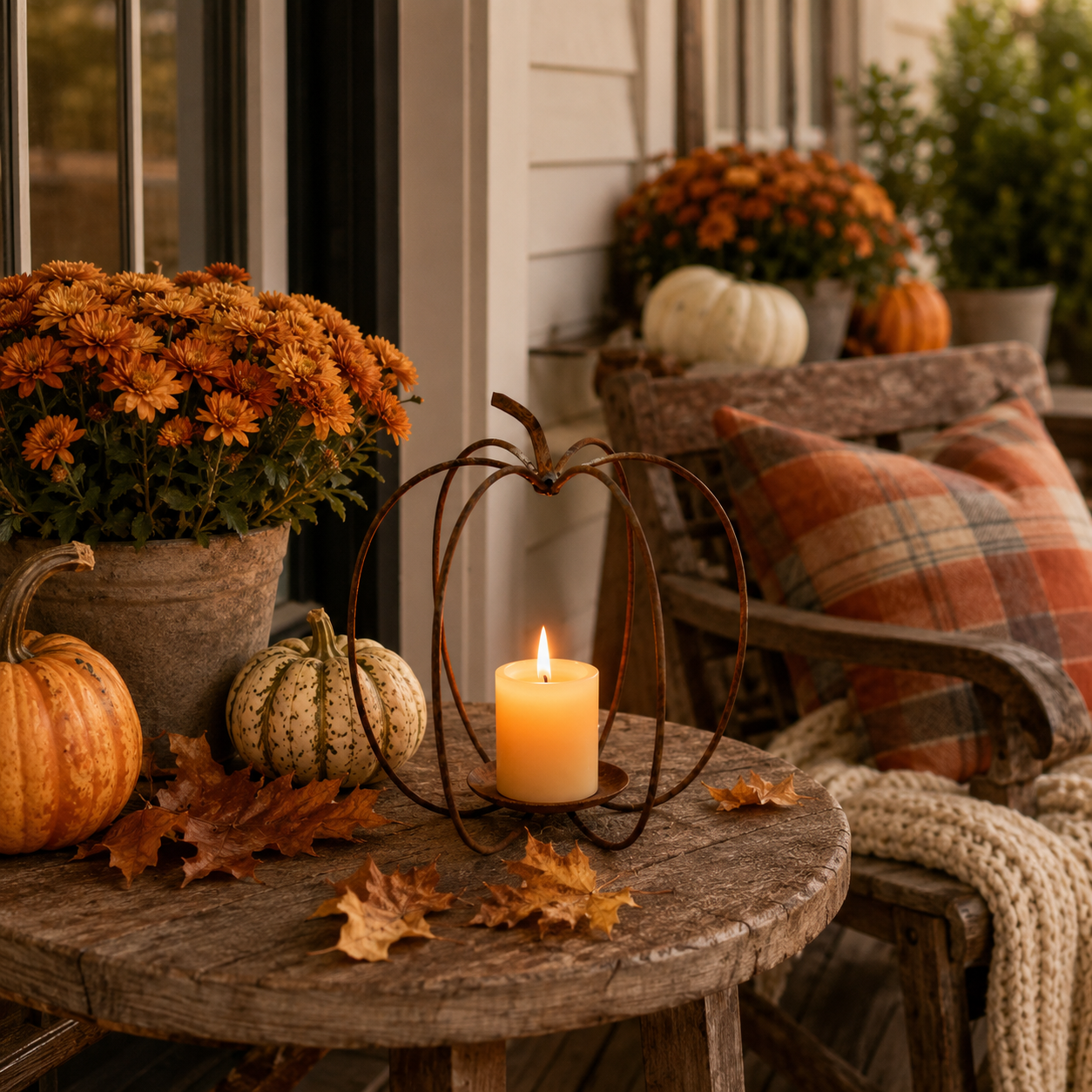 Rustic Pumpkin Metal Candle Holder – Fall Tabletop Lantern Decor
