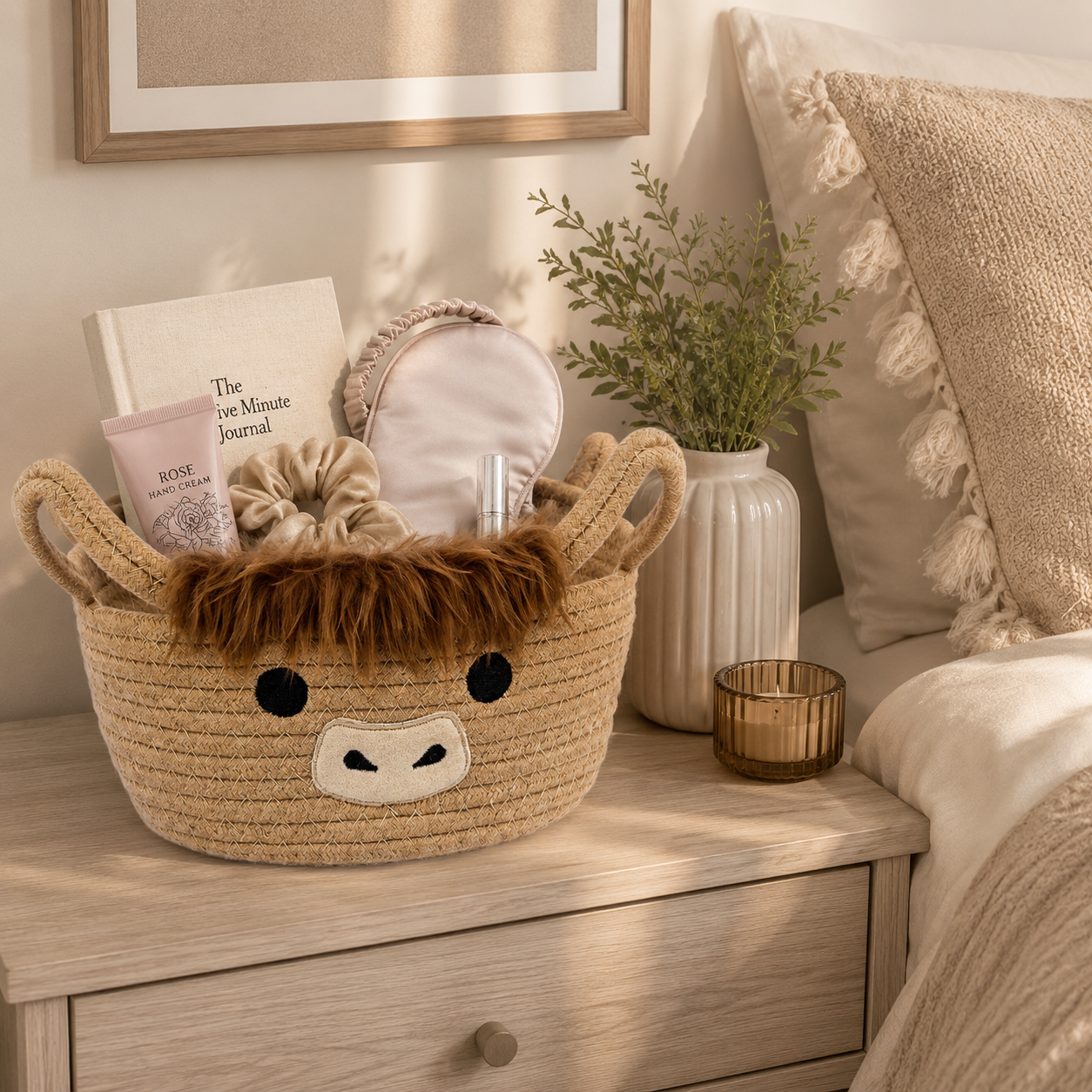 Highland Cow Storage Basket with Handles, Cute Small Cotton Rope Organizer Bin