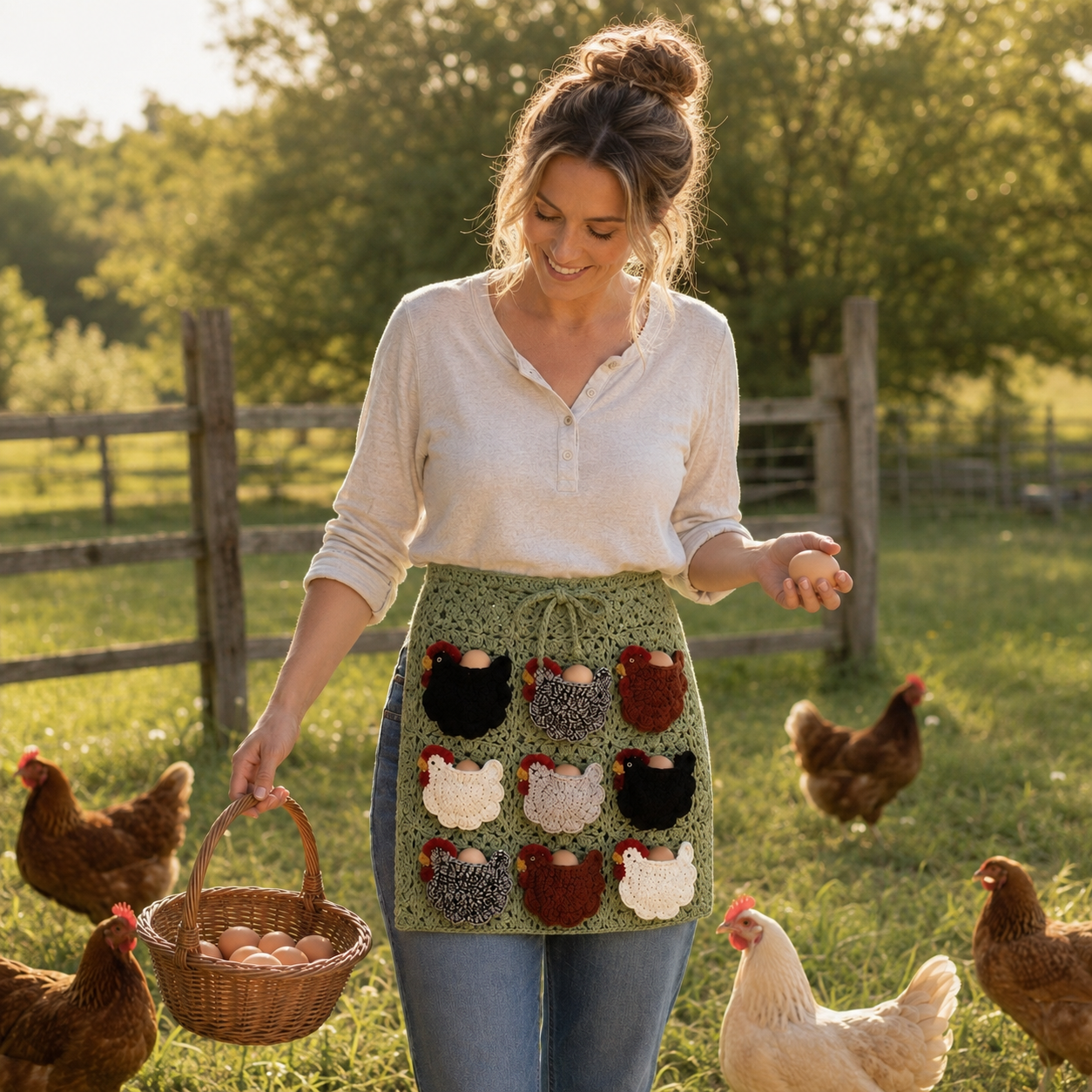 Crochet Chicken Egg Gathering Apron with 9 Hen Pockets