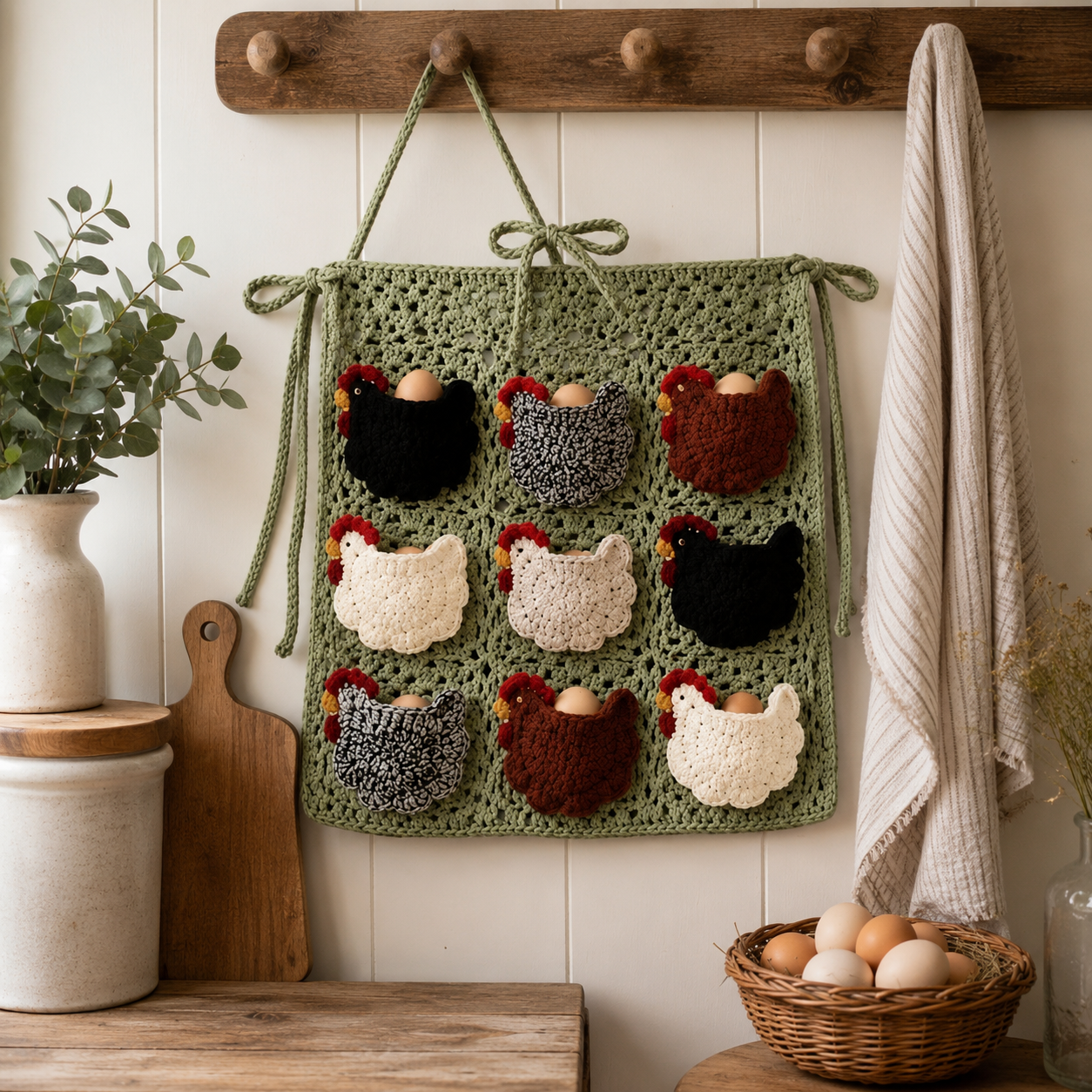 Crochet Chicken Egg Gathering Apron with 9 Hen Pockets