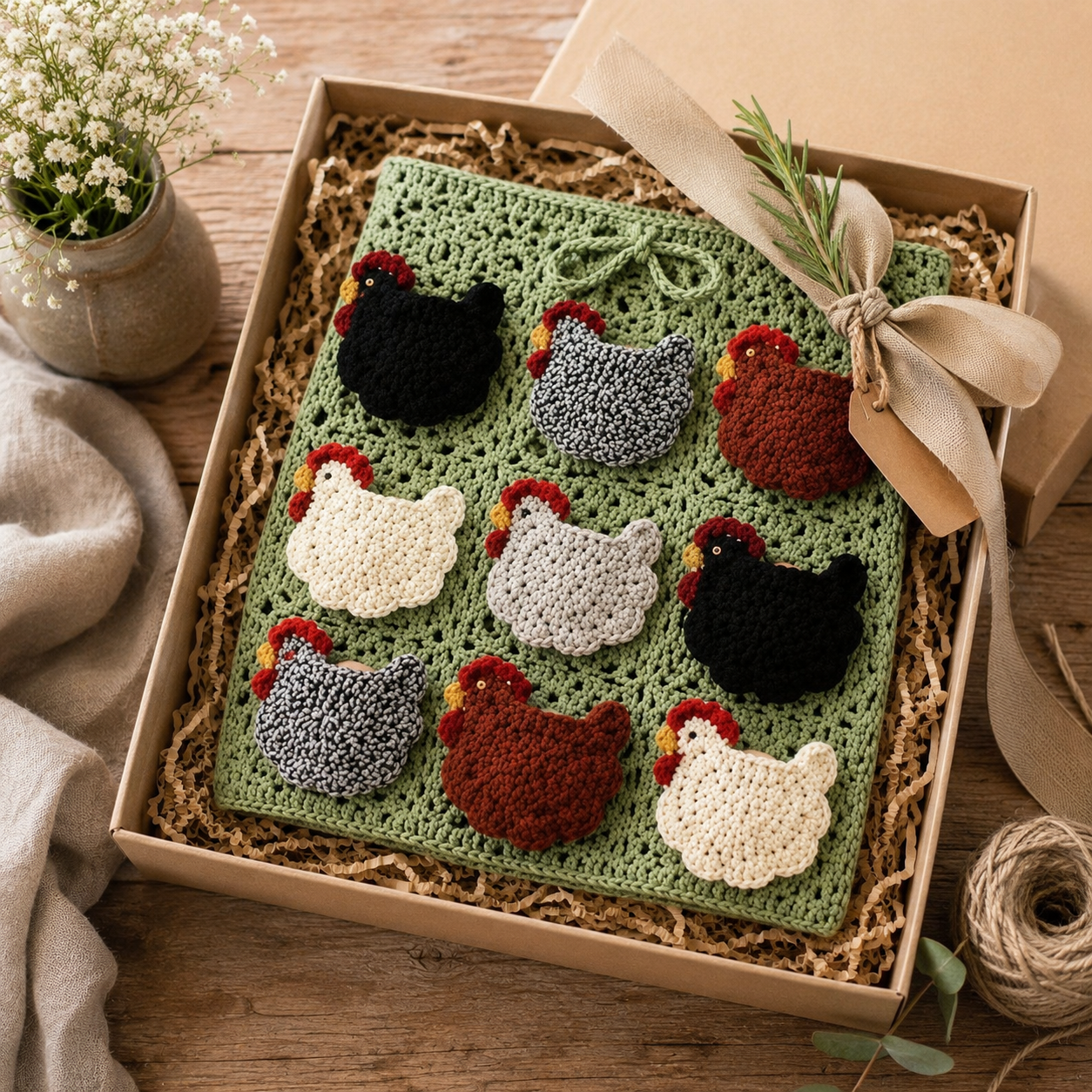 Crochet Chicken Egg Gathering Apron with 9 Hen Pockets