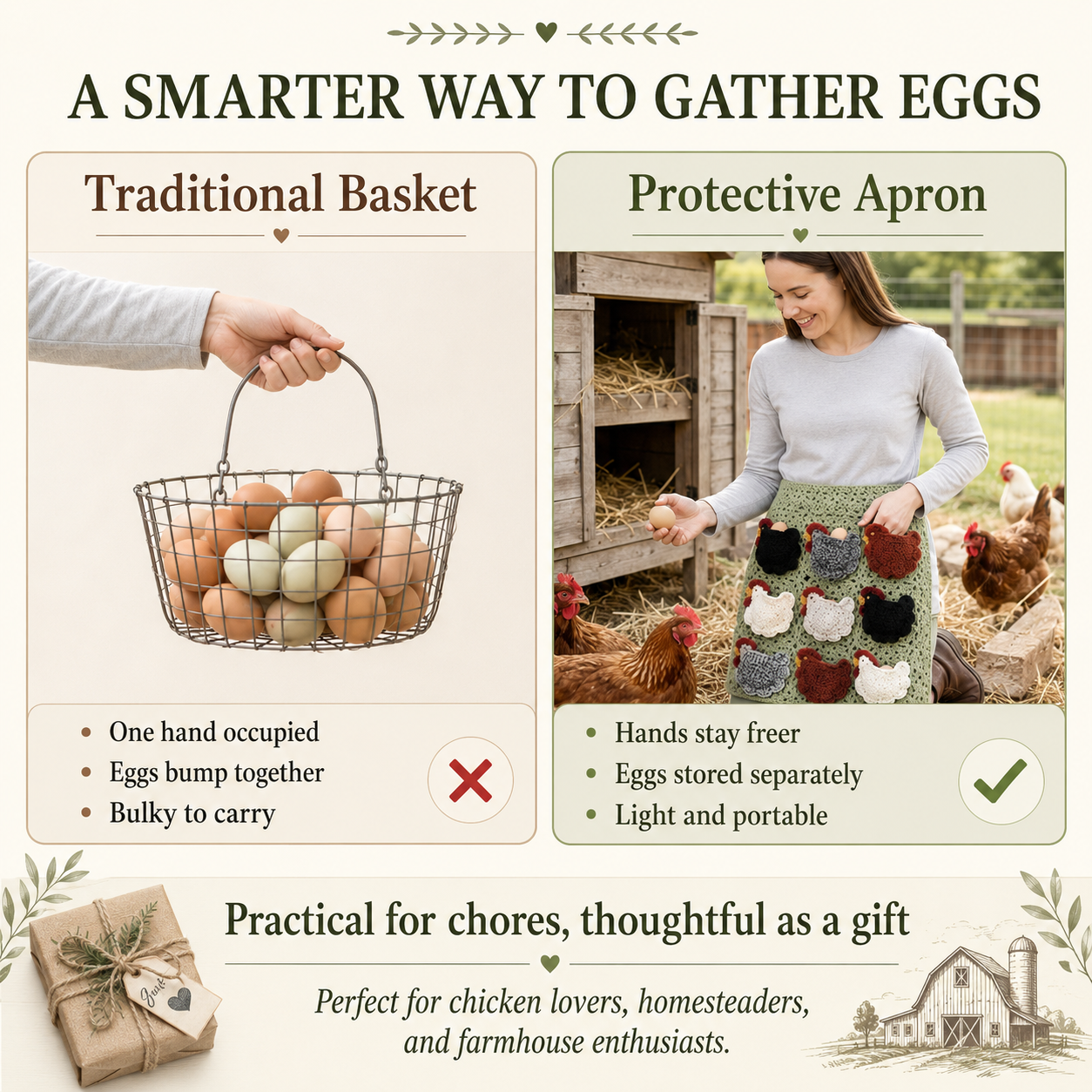 Crochet Chicken Egg Gathering Apron with 9 Hen Pockets