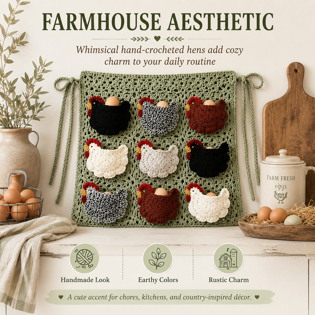 Crochet Chicken Egg Gathering Apron with 9 Hen Pockets