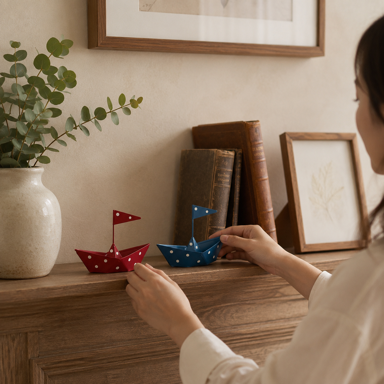 Whimsical Metal Sailboat Tabletop Decor – Nautical Iron Boat Ornament with Polka Dot Design
