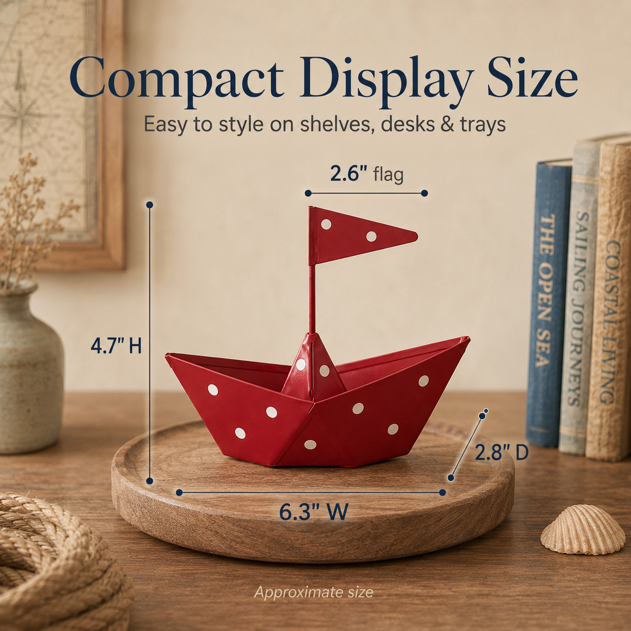 Whimsical Metal Sailboat Tabletop Decor – Nautical Iron Boat Ornament with Polka Dot Design