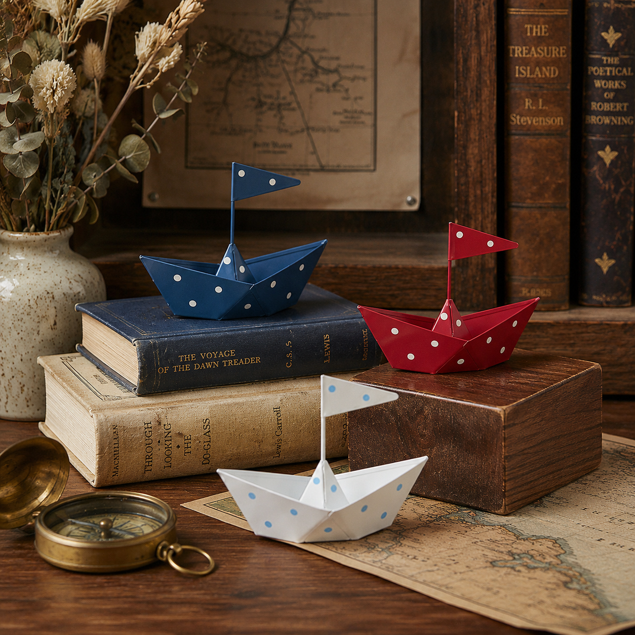 Whimsical Metal Sailboat Tabletop Decor – Nautical Iron Boat Ornament with Polka Dot Design