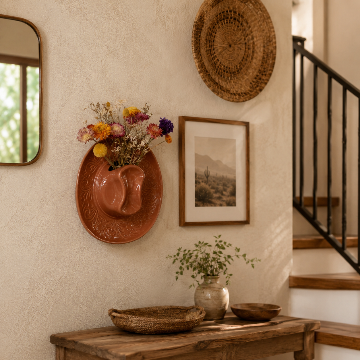 Cowboy Hat Resin Wall Vase – Western Hanging Flower Décor