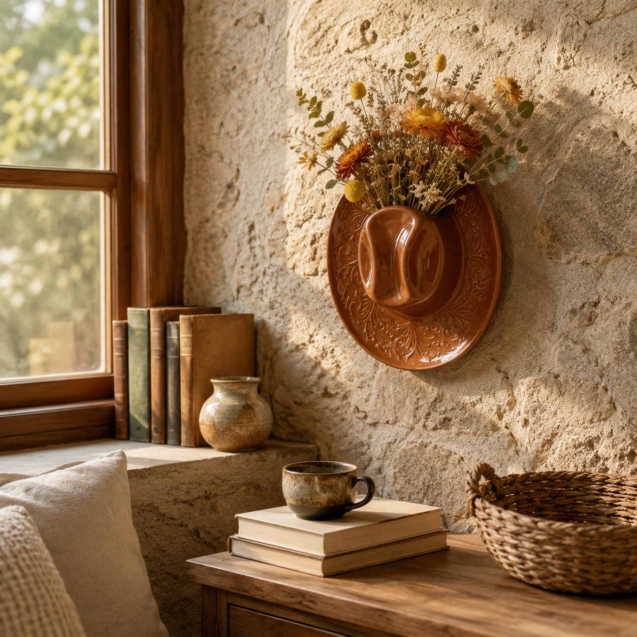 Cowboy Hat Resin Wall Vase – Western Hanging Flower Décor