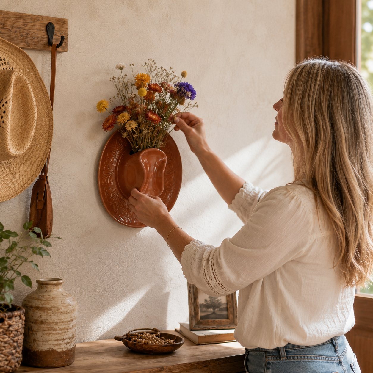 Cowboy Hat Resin Wall Vase – Western Hanging Flower Décor