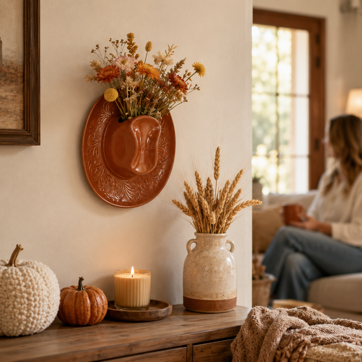 Cowboy Hat Resin Wall Vase – Western Hanging Flower Décor