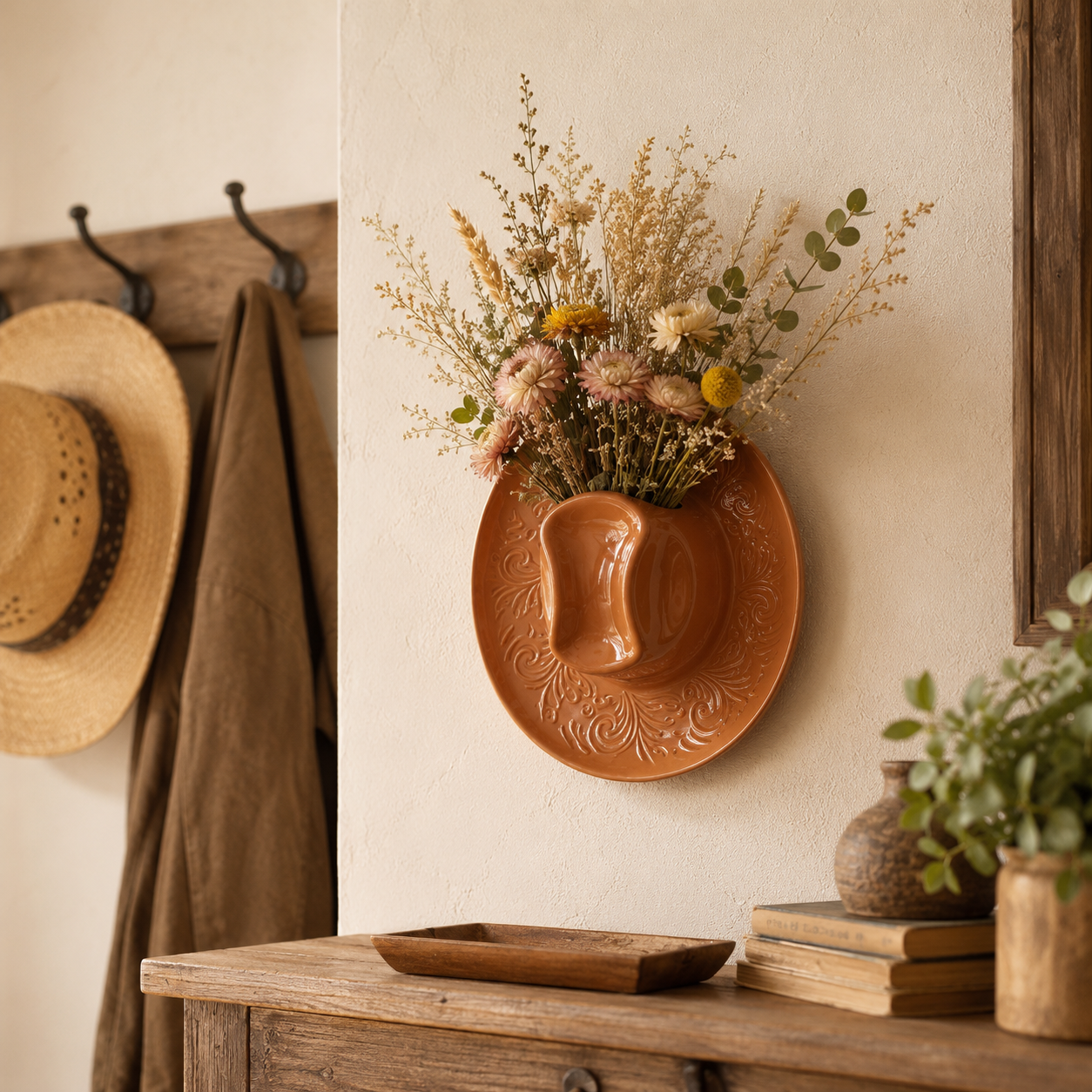 Cowboy Hat Resin Wall Vase – Western Hanging Flower Décor
