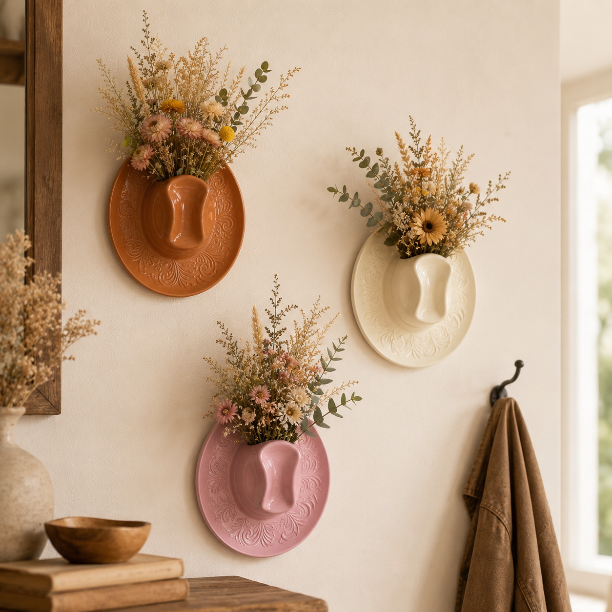 Cowboy Hat Resin Wall Vase – Western Hanging Flower Décor