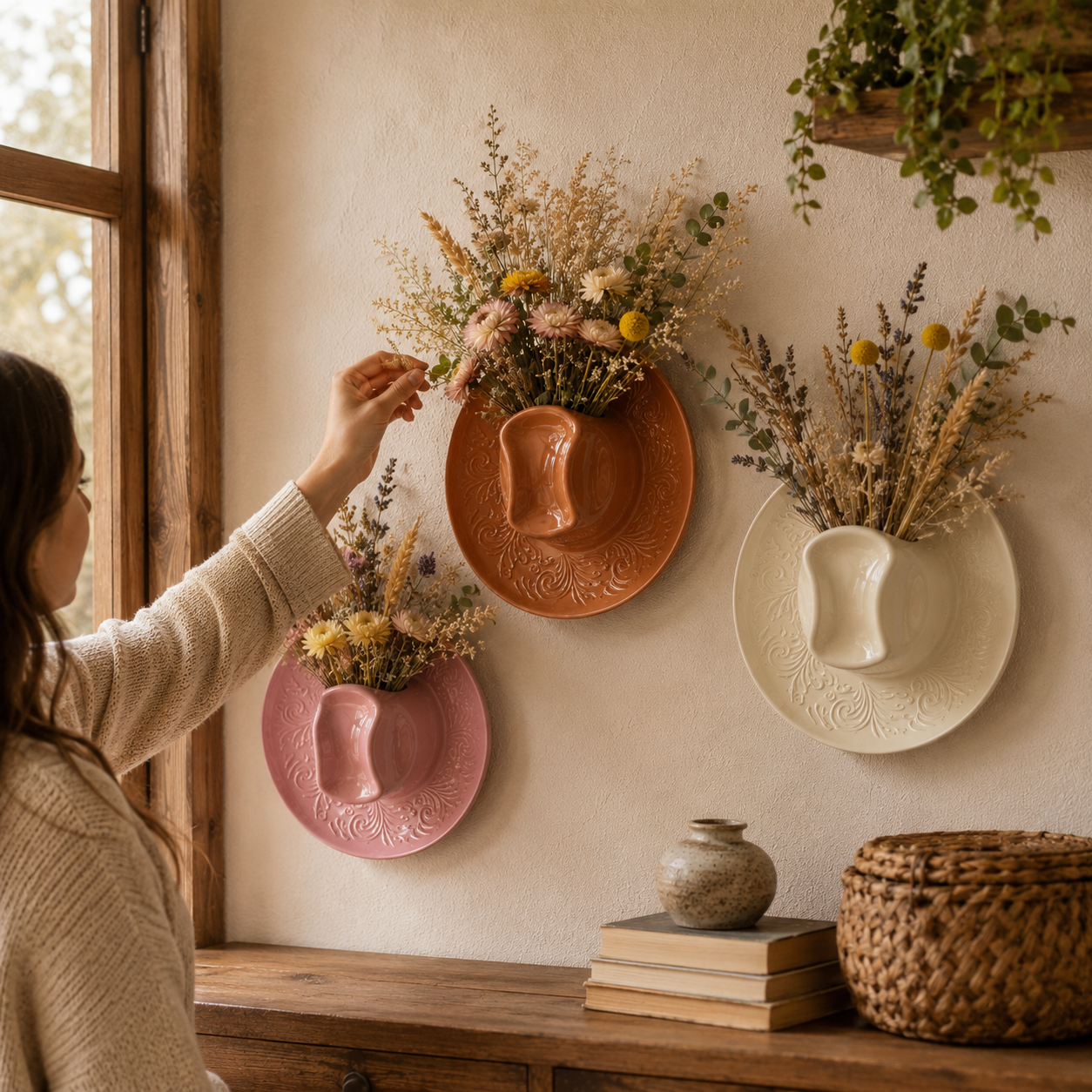 Cowboy Hat Resin Wall Vase – Western Hanging Flower Décor