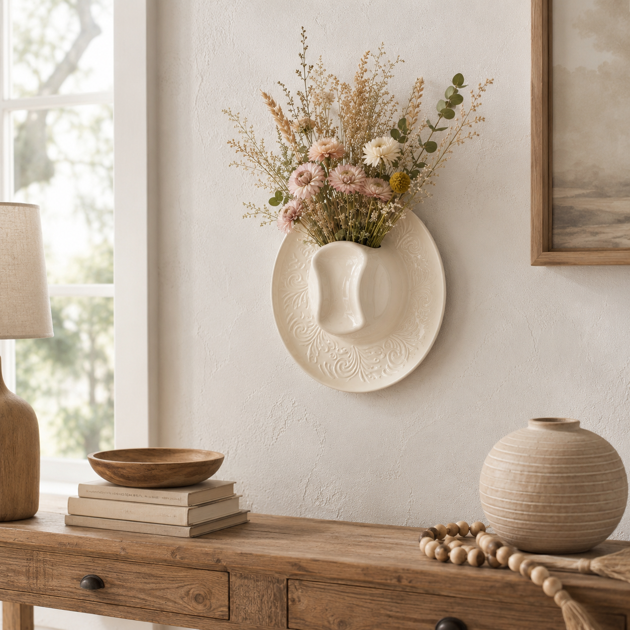 Cowboy Hat Resin Wall Vase – Western Hanging Flower Décor