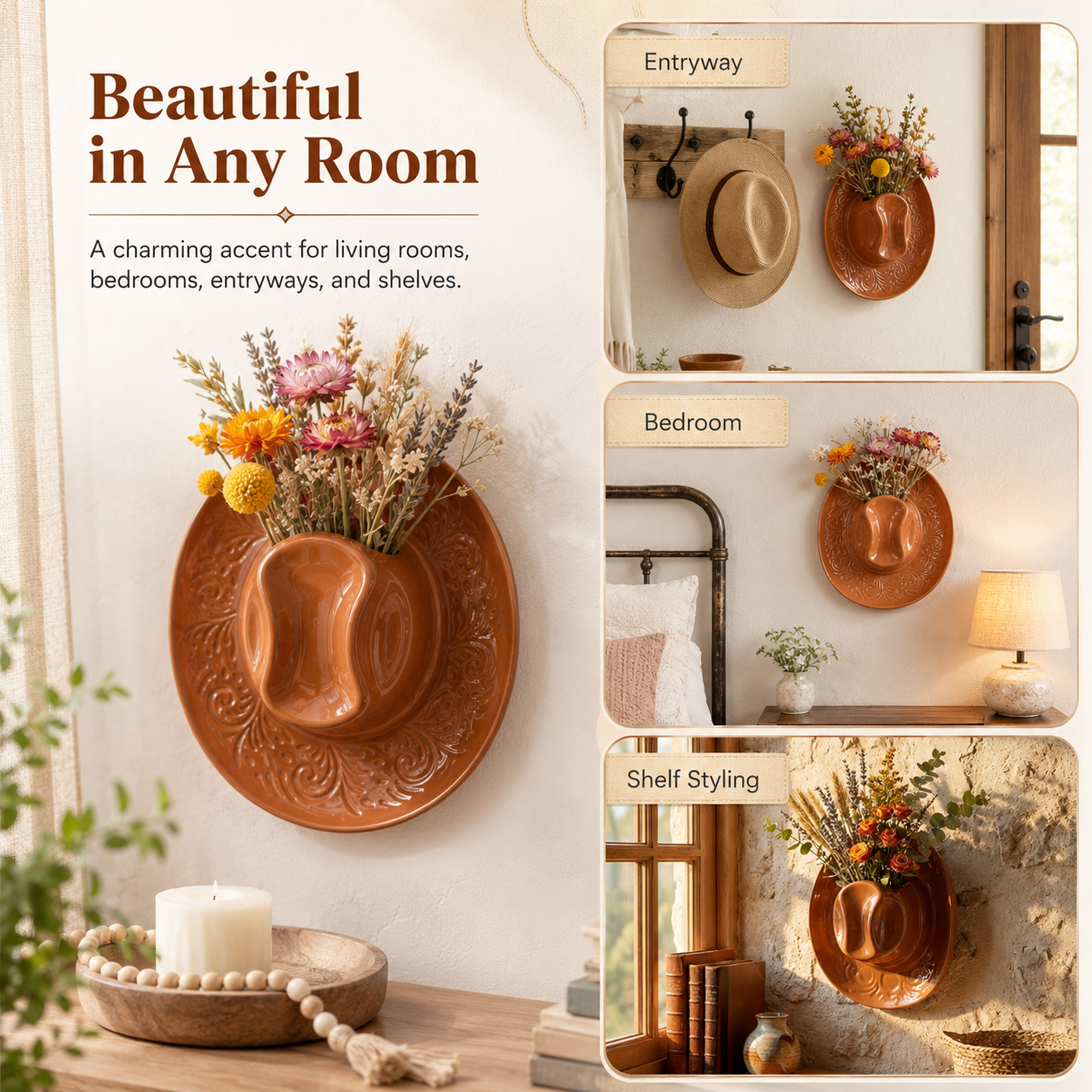 Cowboy Hat Resin Wall Vase – Western Hanging Flower Décor