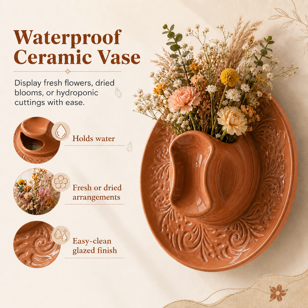 Cowboy Hat Resin Wall Vase – Western Hanging Flower Décor