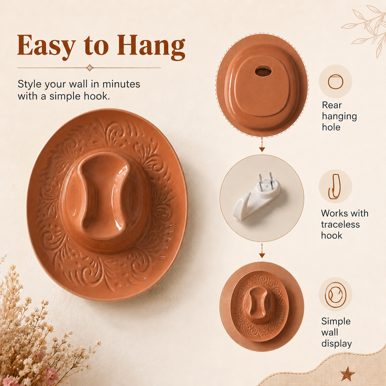 Cowboy Hat Resin Wall Vase – Western Hanging Flower Décor