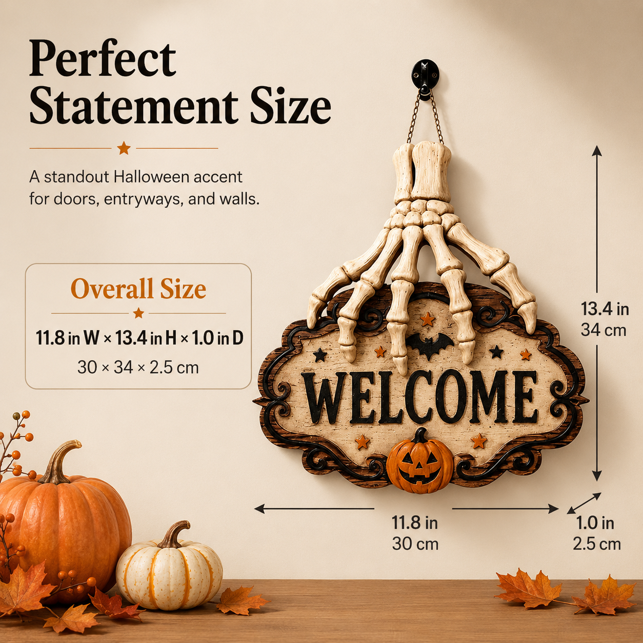 3D Skeleton Hand Halloween Welcome Sign – Resin Hanging Door & Wall Decor