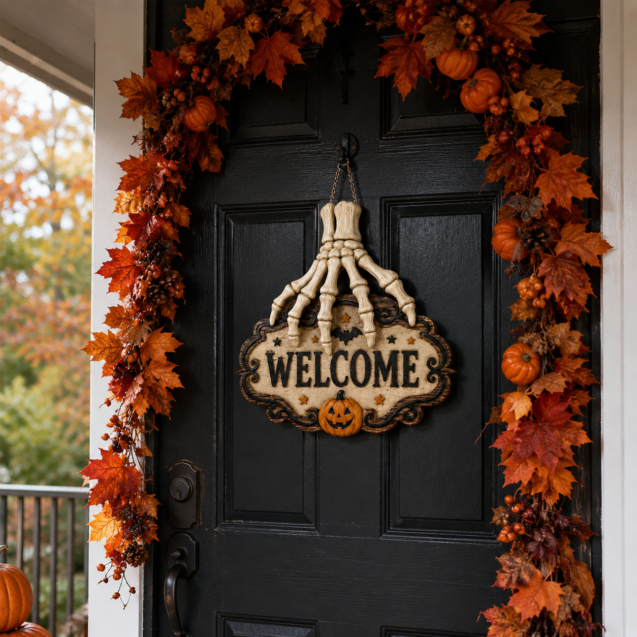 3D Skeleton Hand Halloween Welcome Sign – Resin Hanging Door & Wall Decor