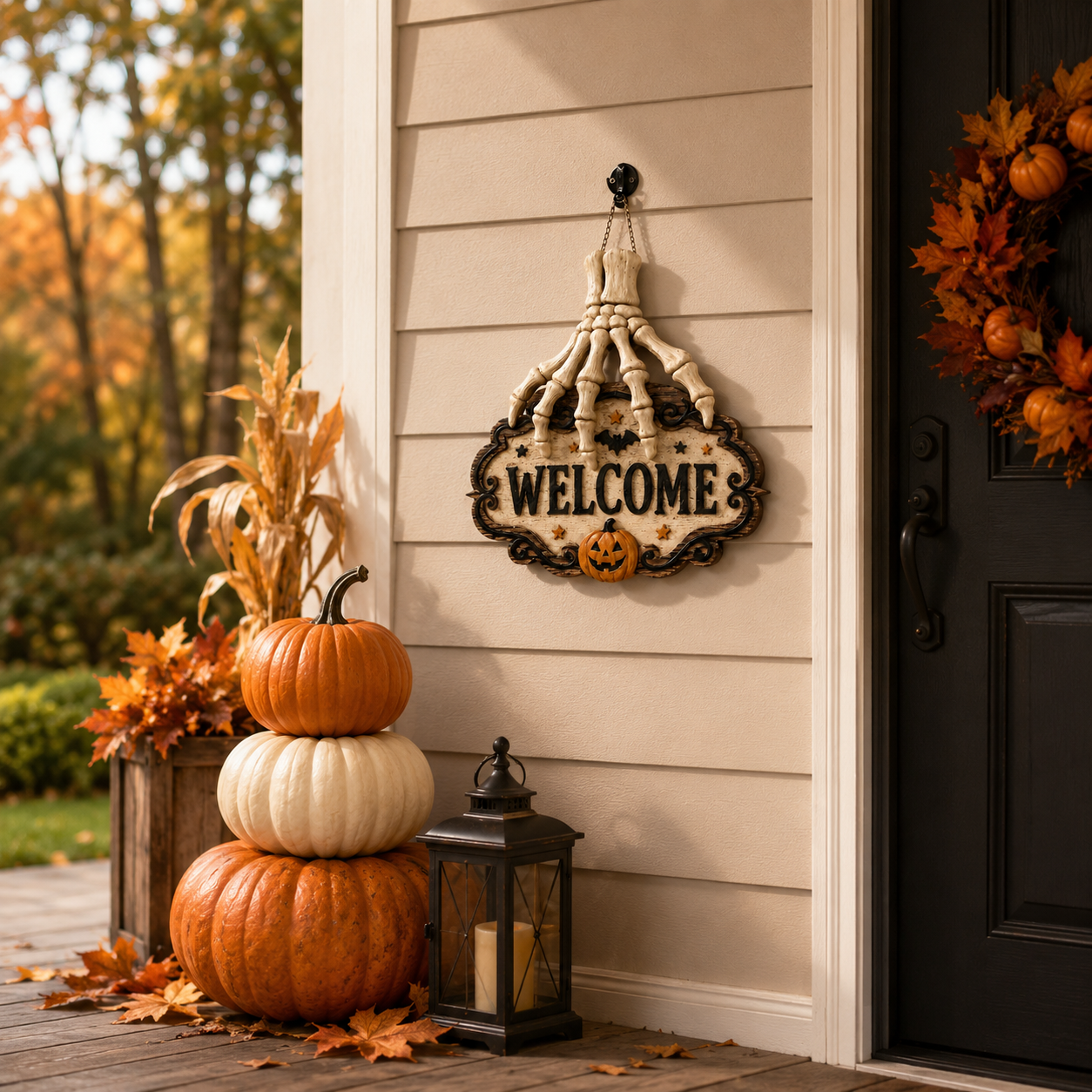 3D Skeleton Hand Halloween Welcome Sign – Resin Hanging Door & Wall Decor