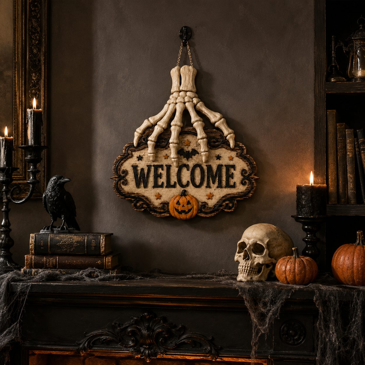 3D Skeleton Hand Halloween Welcome Sign – Resin Hanging Door & Wall Decor