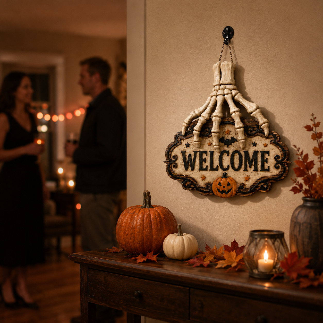 3D Skeleton Hand Halloween Welcome Sign – Resin Hanging Door & Wall Decor
