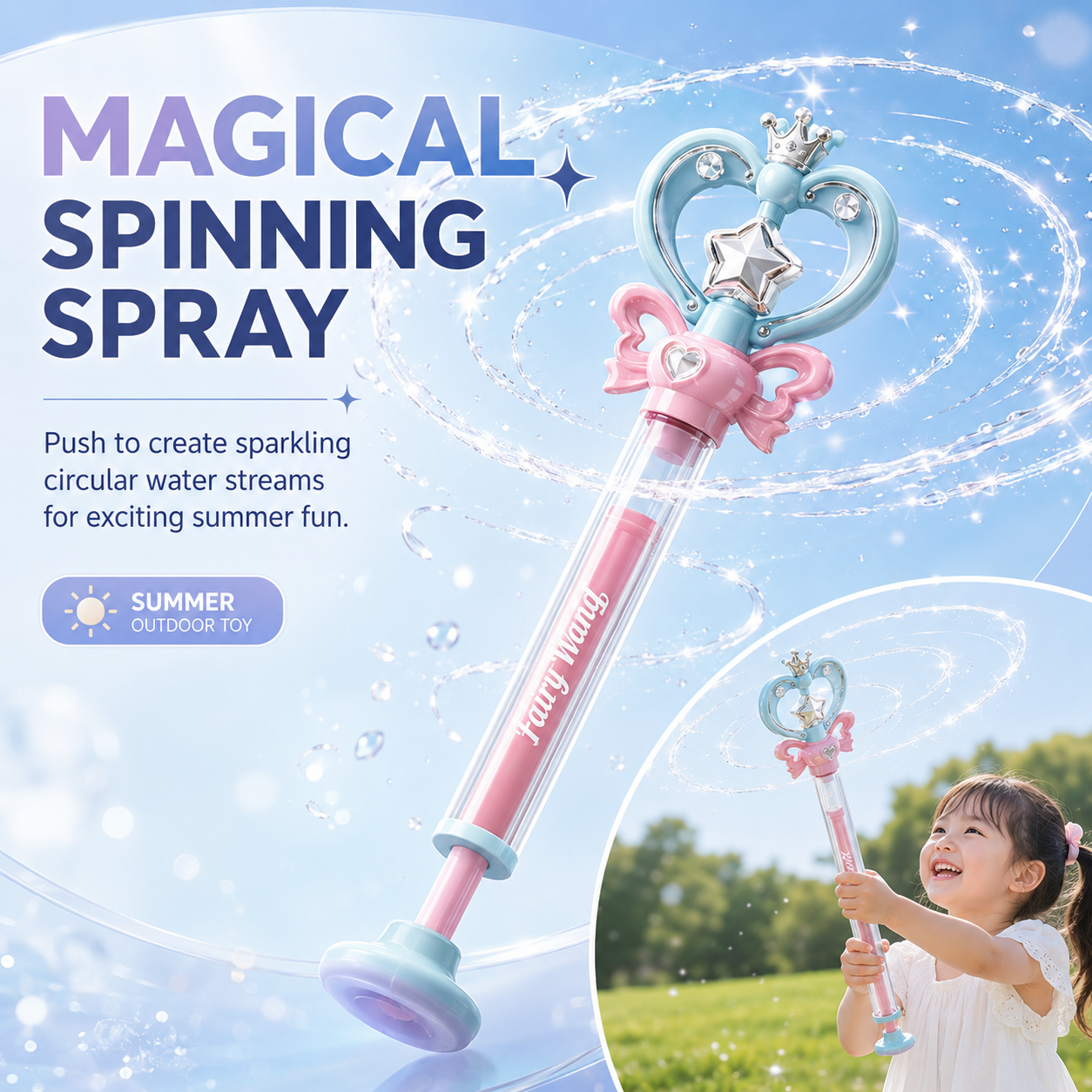 Magic Spinning Water Wand for Kids – Fairy Princess Water Sprayer Toy✨