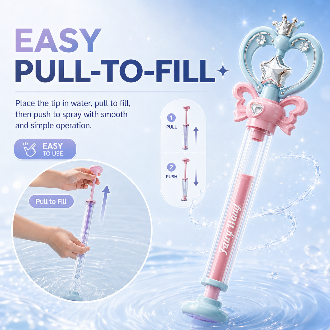 Magic Spinning Water Wand for Kids – Fairy Princess Water Sprayer Toy✨