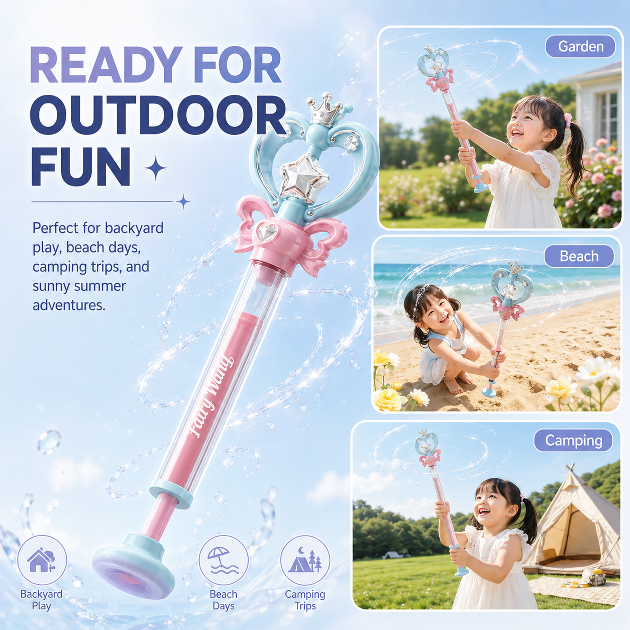 Magic Spinning Water Wand for Kids – Fairy Princess Water Sprayer Toy✨