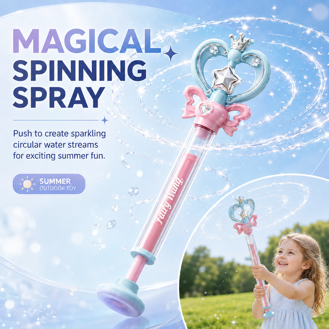 Magic Spinning Water Wand for Kids – Fairy Princess Water Sprayer Toy✨