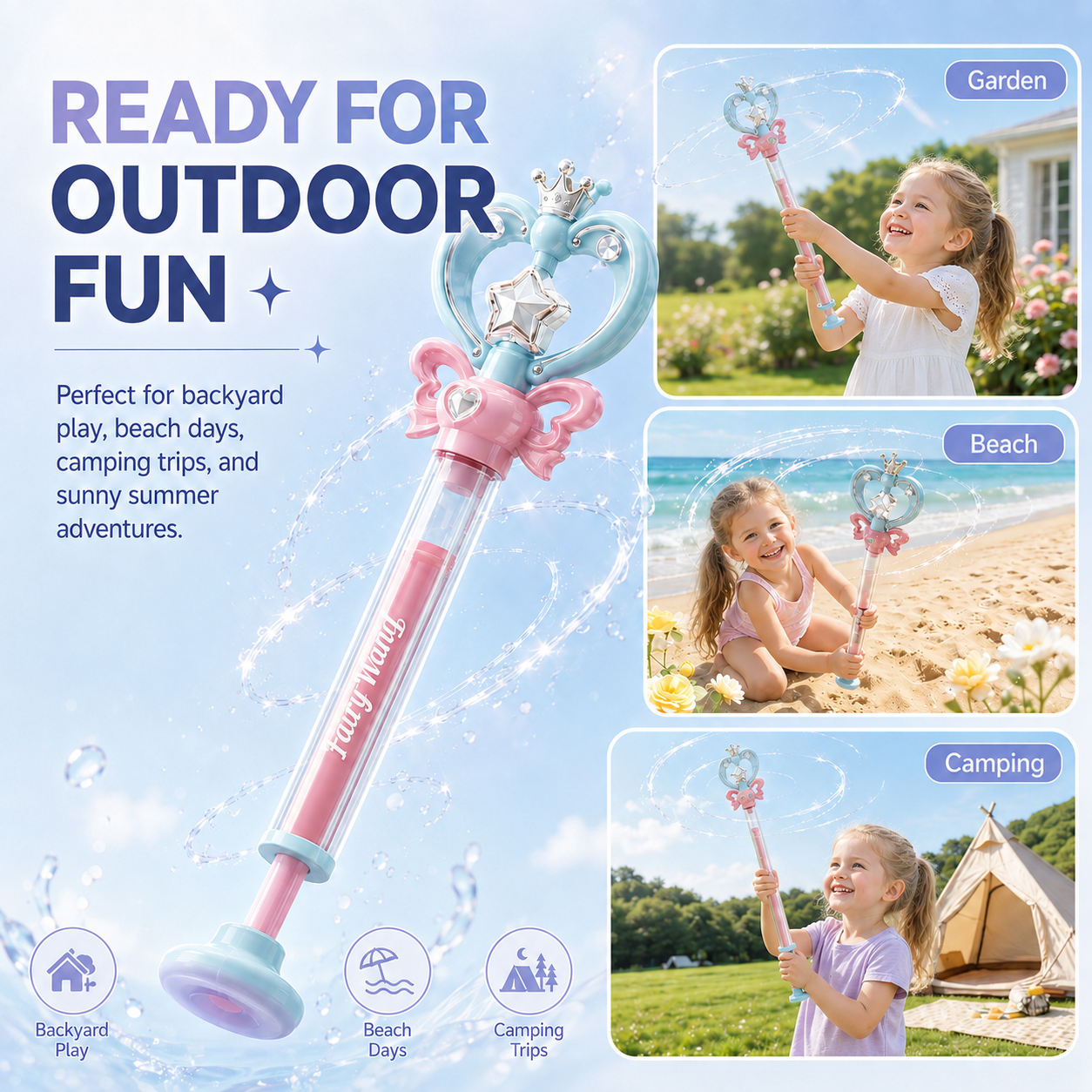 Magic Spinning Water Wand for Kids – Fairy Princess Water Sprayer Toy✨