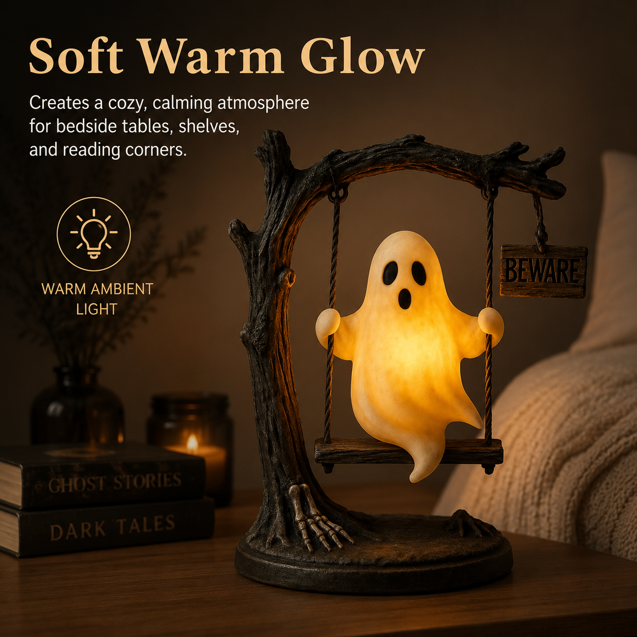 Ghost Swing Night Light, Cute Glowing Ghost Table Lamp