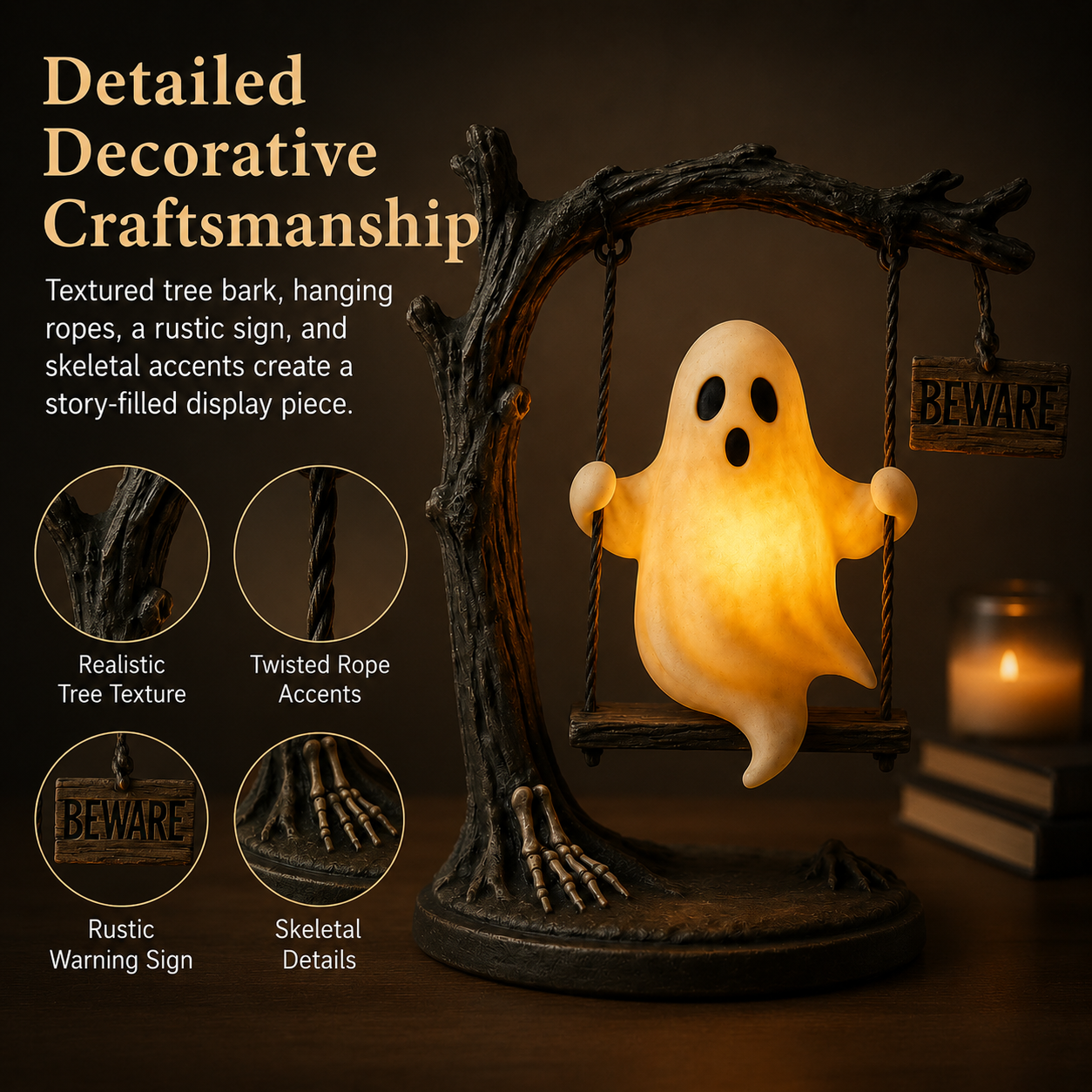 Ghost Swing Night Light, Cute Glowing Ghost Table Lamp