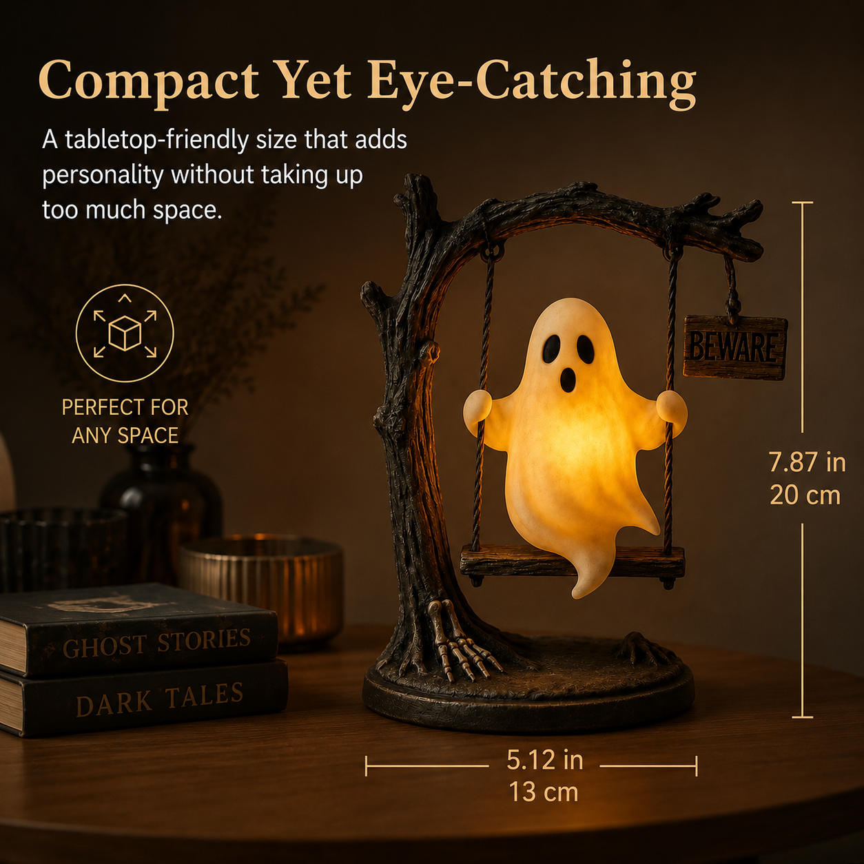 Ghost Swing Night Light, Cute Glowing Ghost Table Lamp