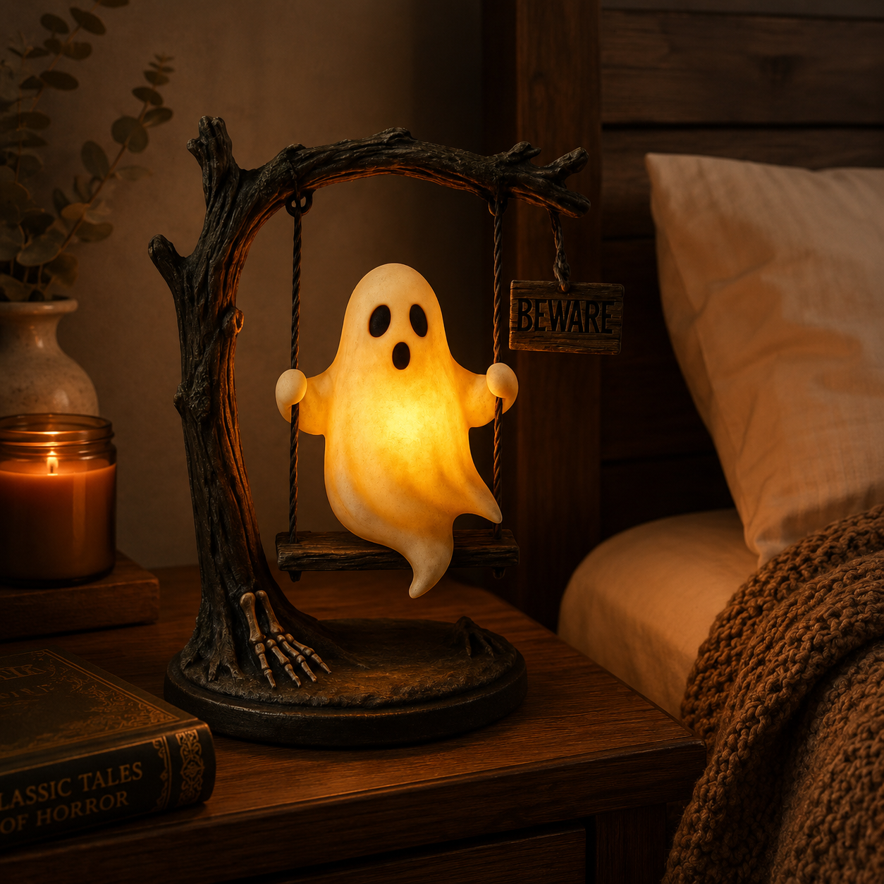 Ghost Swing Night Light, Cute Glowing Ghost Table Lamp