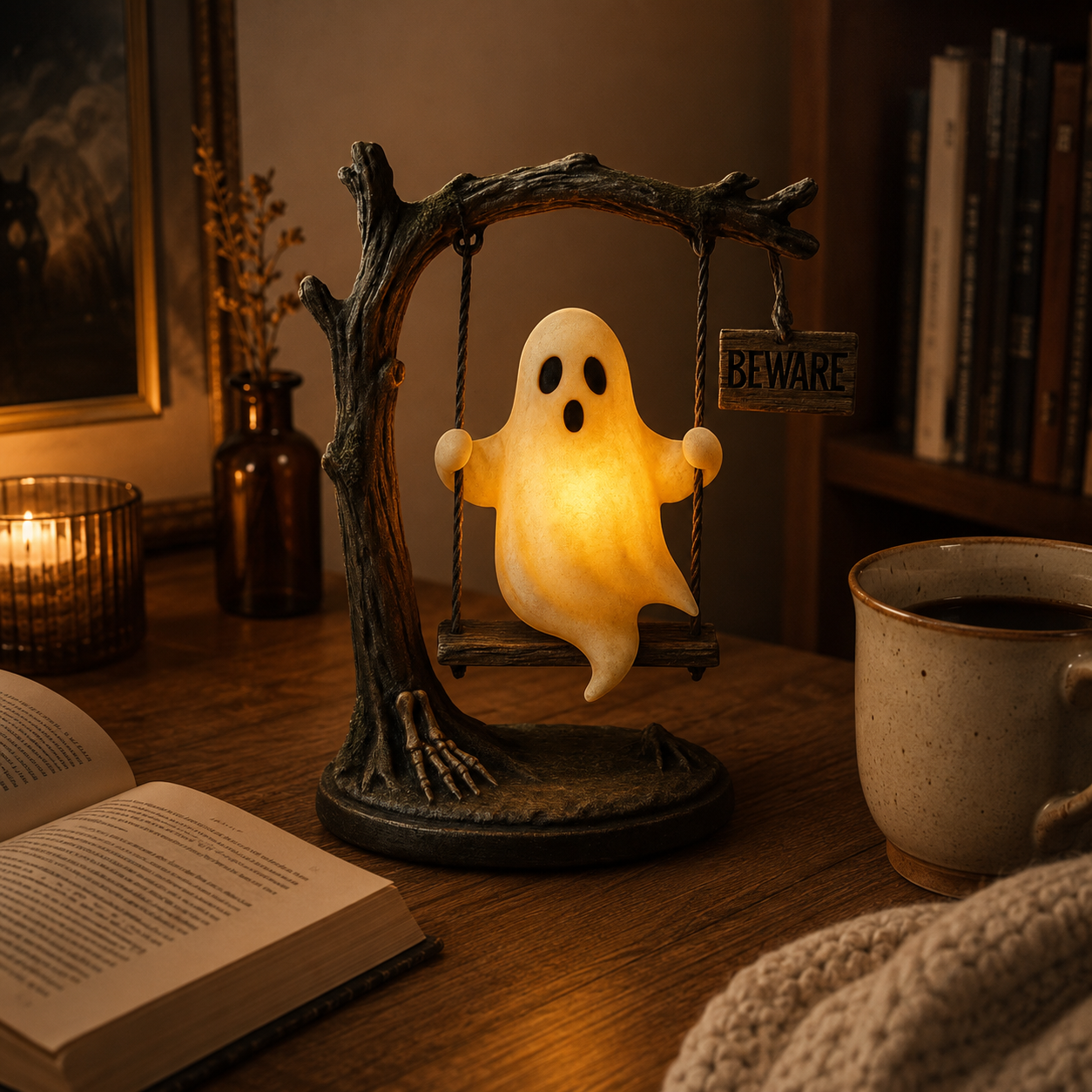 Ghost Swing Night Light, Cute Glowing Ghost Table Lamp